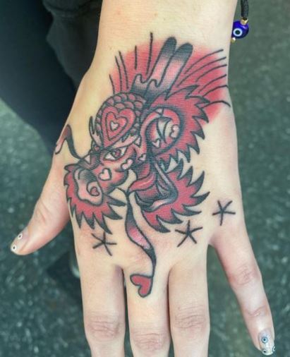 Colorful Mask with Stars Hand to Knuckles Tattoo