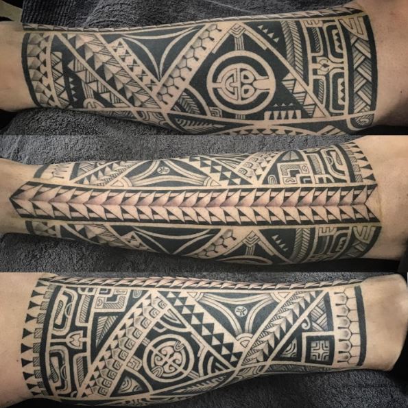 Grey Samoan Tribal Calf Tattoo