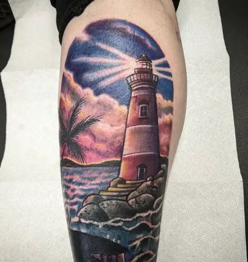 Lighthouse and Sea Arm Tattoo