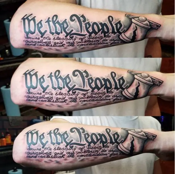 We The People with Part of The Preamble Forearm Tattoo