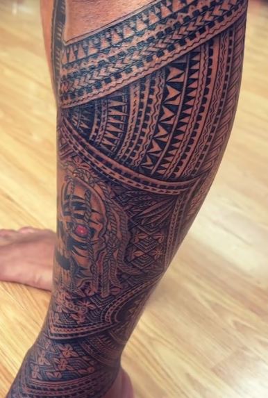 Skull and Samoan Tribal Calf Sleeve Tattoo