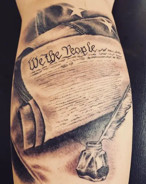 Ink and Feather with We The People Calf Tattoo
