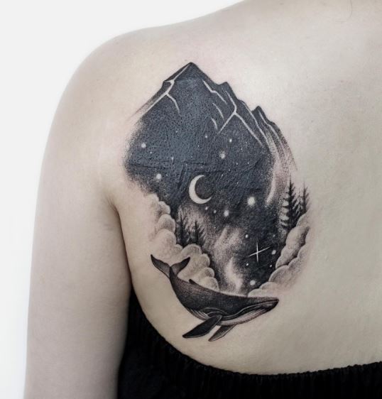 Night Sky and Whale Back Tattoo