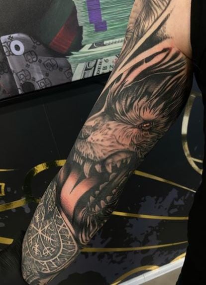 Dark Snarling Wolf Arm Sleeve Tattoo
