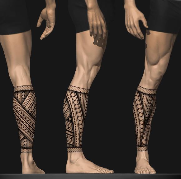 Black Samoan Ornament Leg Sleeve Tattoo