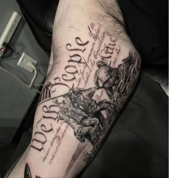Iwo Jima Battle and We The People Arm Tattoo