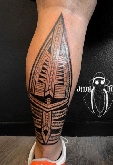 Symmetrical Samoan Symbol Leg Tattoo