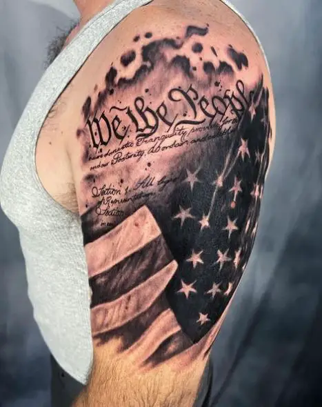 American Flag and We The People Arm Tattoo