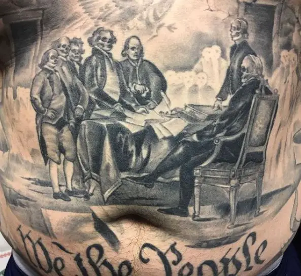 Skeleton Presidents and We The People Belly Tattoo