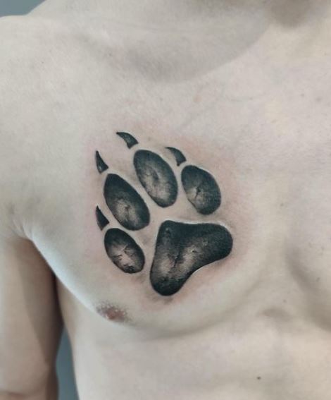 Black Wolf Paw Chest Tattoo