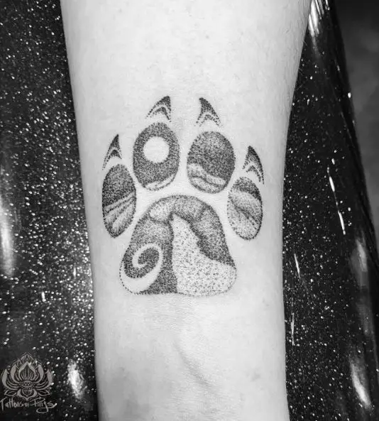 Wolf Paw with Night Landscape Arm Tattoo