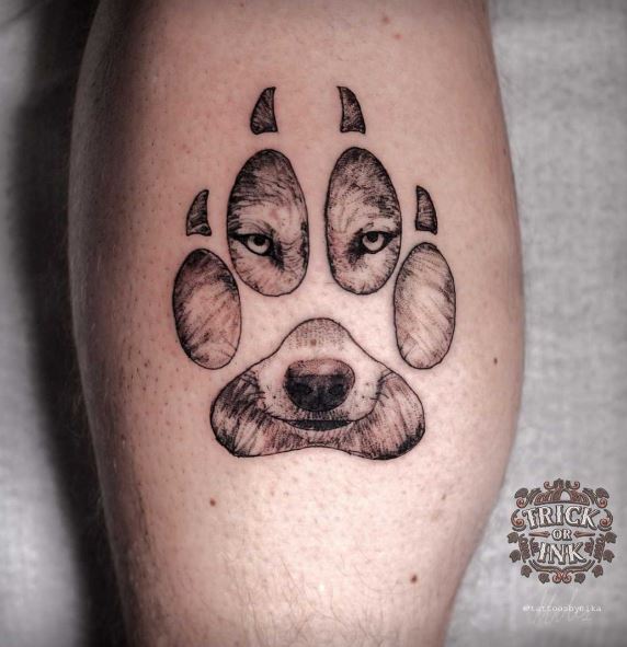 Wolf Paw with Nose and Eyes Tattoo