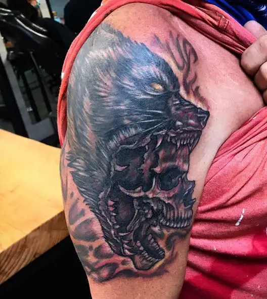 Skull with Wolf Headdress Arm Tattoo