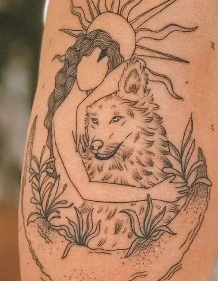 Fairy and Wolf Arm Tattoo