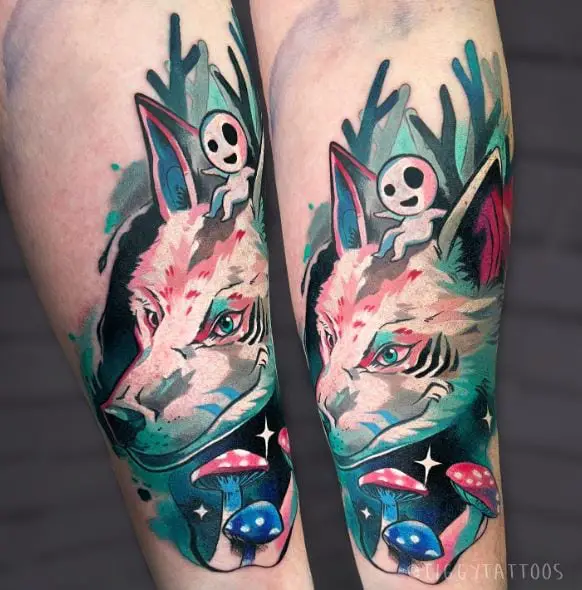 Mushrooms and Ghost with Wolf Arm Tattoo