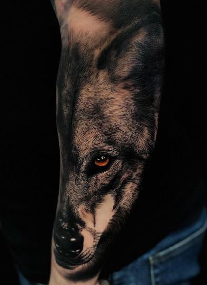 Realistic Wolf Arm Sleeve Tattoo
