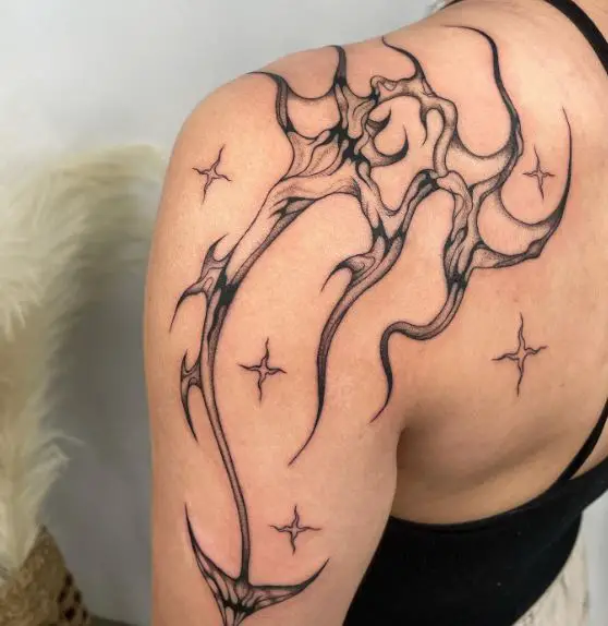 Abstract Shoulder Tattoo with Sparks
