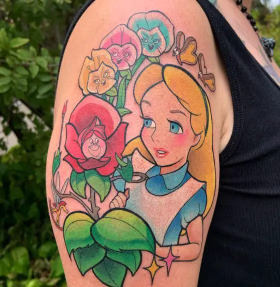 Alice in Wonderland Floral Tattoo Piece