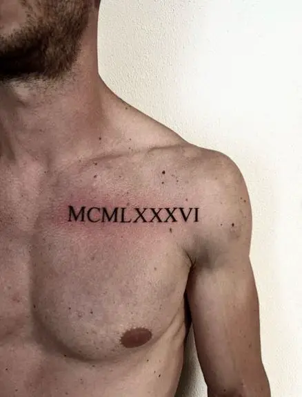 Alphabet Letters and Roman Numbers Chest Tattoo