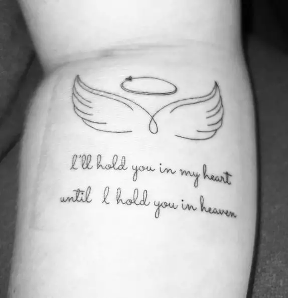 Angel Wings with Script Tattoo