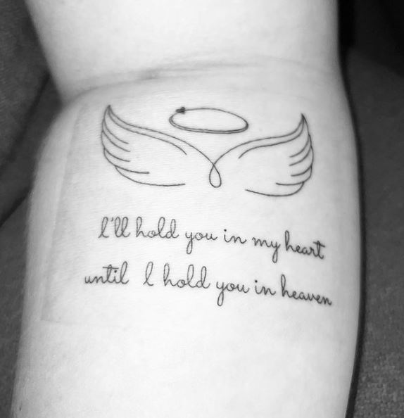 Angel Wings with Script Tattoo