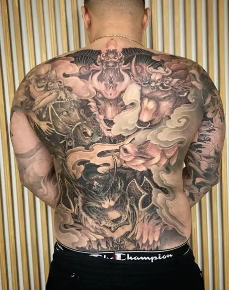 Animal Theme Full Back Tattoo Piece
