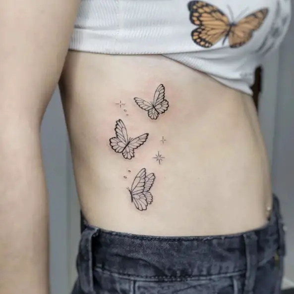 Black Butterflies Rib Tattoo Piece