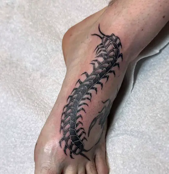 Black Centipede Foot Tattoo