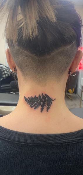 Black Fern Leaves Neck Tattoo