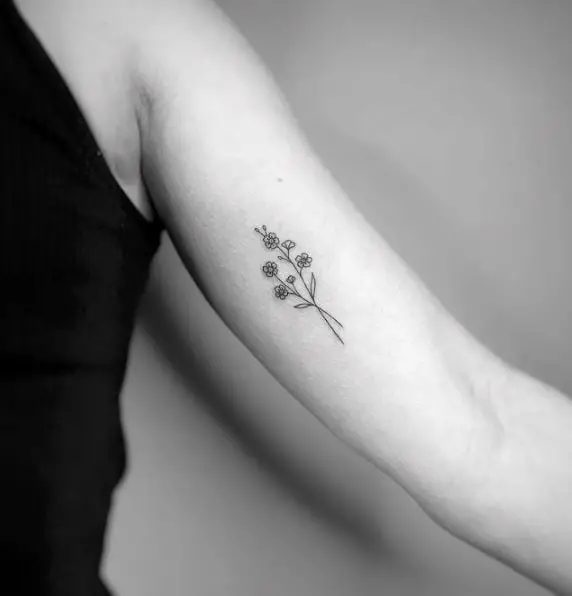 Black Forget Me Not Florals Arm Tattoo