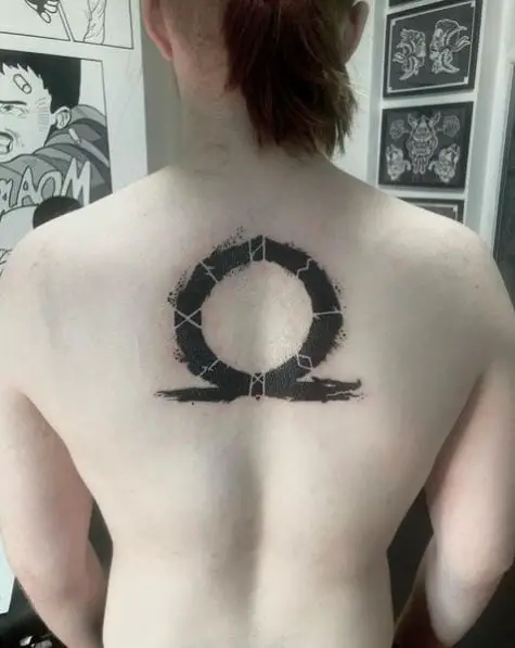 Black Ink Snake Ouroboros Back Tattoo