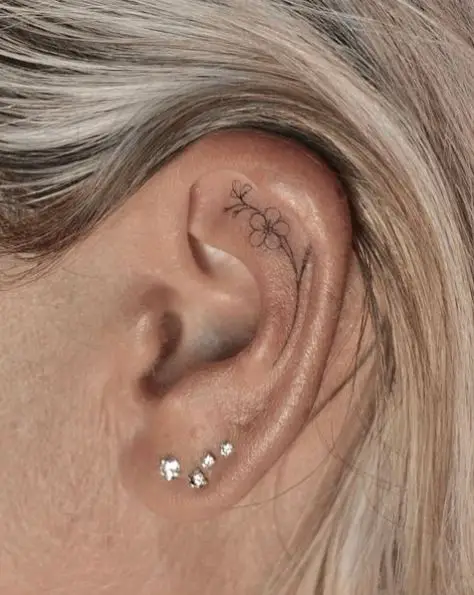 Black Line Forget-Me-Not Flower Ear Tattoo
