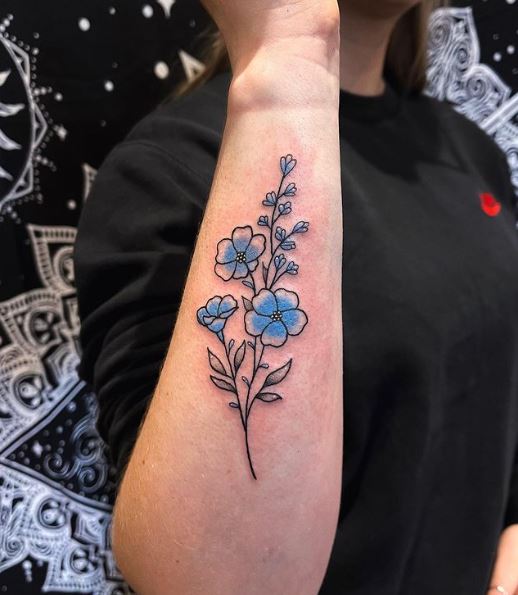 Black Line Forget Me Nots Forearm Tattoo