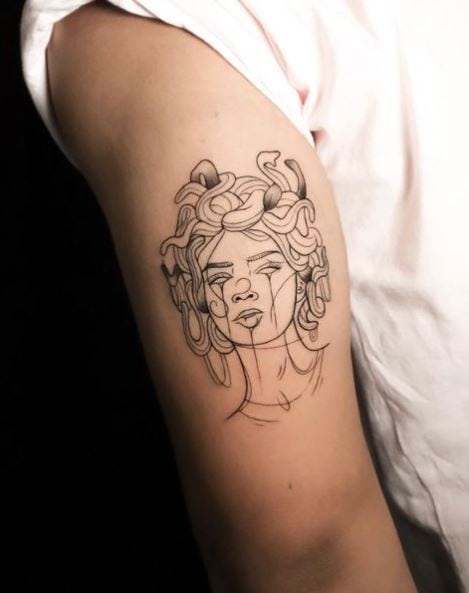 Black Line Medusa Arm Tattoo