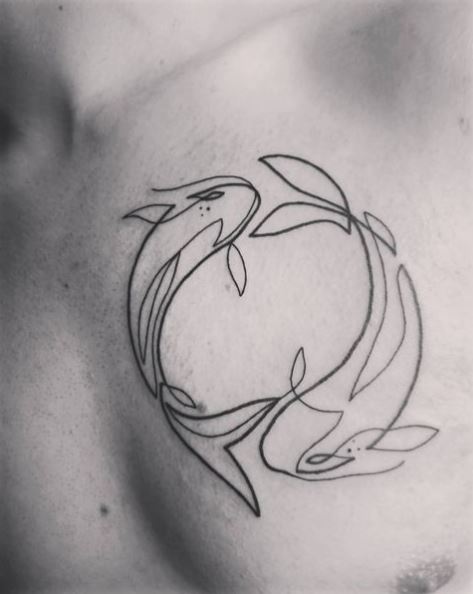 Black Line Two Pisces Fish Tattoo