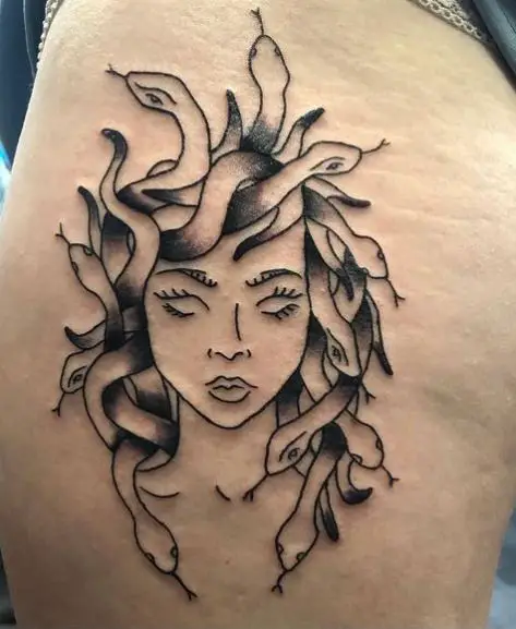 Black Line and Shaded Medusa Tattoo Piece