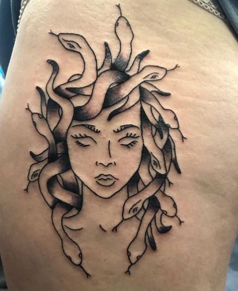 Black Line and Shaded Medusa Tattoo Piece