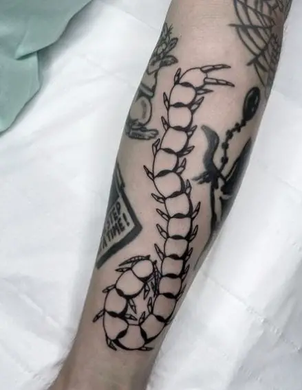 Black Transparent Centipede Forearm Tattoo