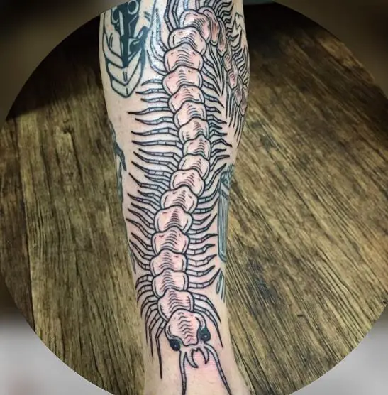 Black Work Centipede Leg Tattoo