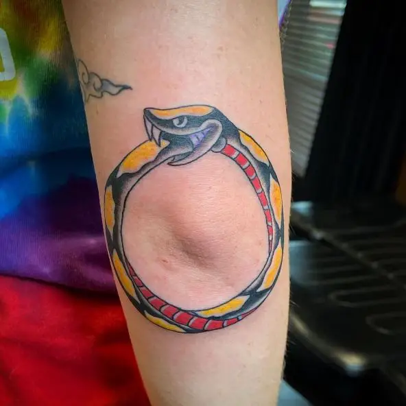 Black, Yellow and Red Snake Ouroboros Tattoo