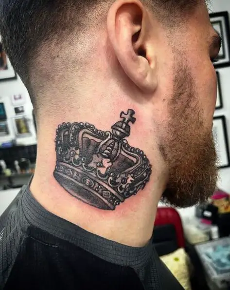 Black and Grey Crown Neck Tattoo Piece