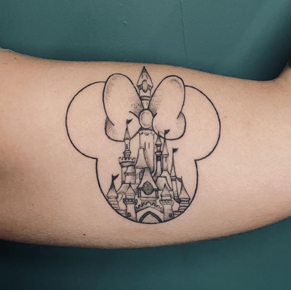 Black and Grey Disney Castle Tattoo
