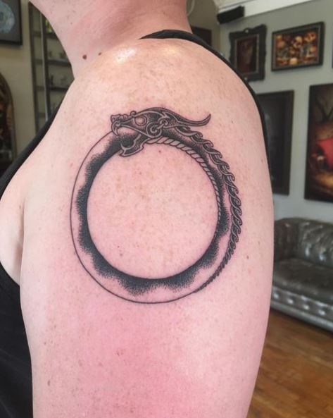 Black and Grey Dragon Ouroboros Arm Tattoo