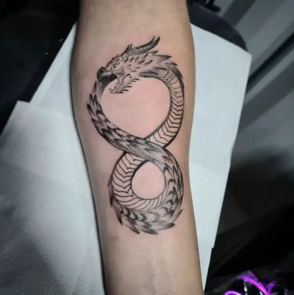 Black and Grey Dragon Ouroboros Infinity Tattoo