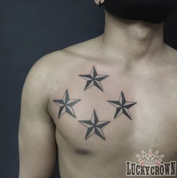 Black and Grey Four Nautical Stars Tattoo