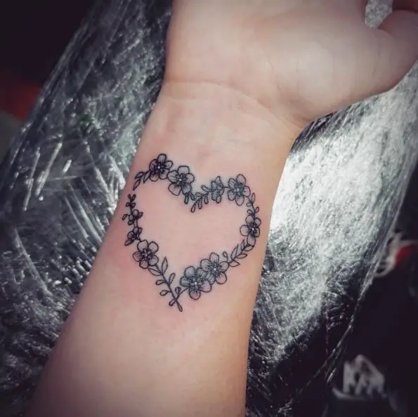 Black and Grey Heart Shaped Wrist Tattoo