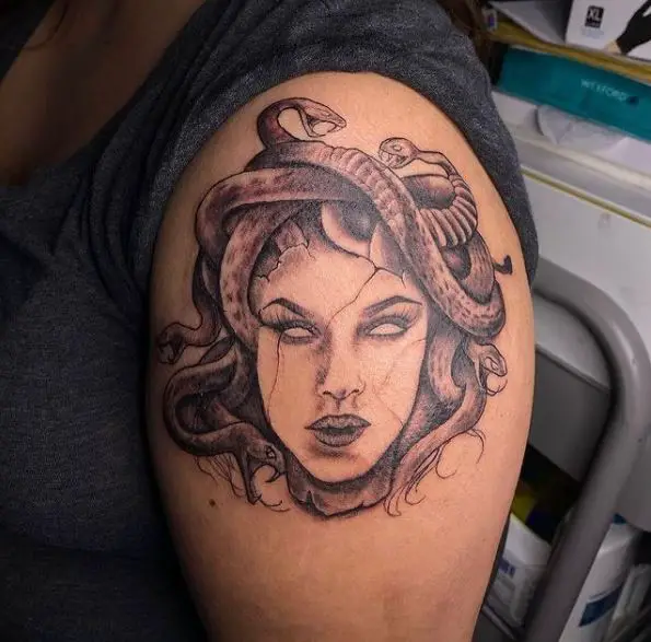 Black and Grey Medusa Arm Tattoo Piece