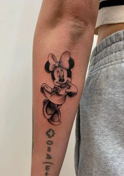 Black and Grey Minnie Mouse Tattoo