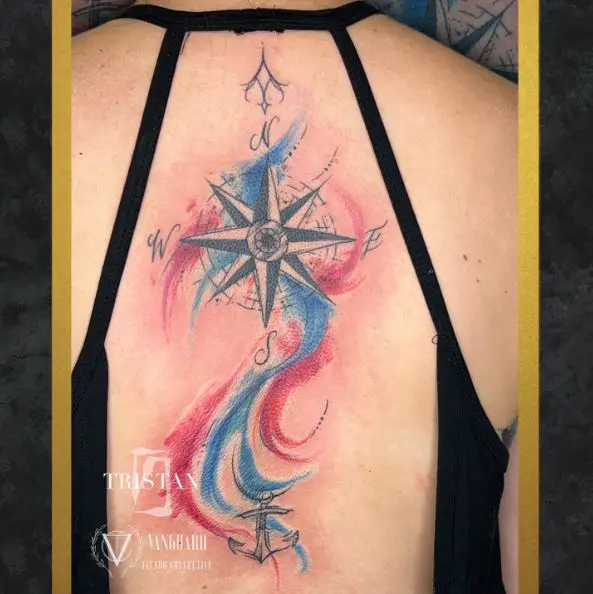 Black and Grey Nautical Star Tattoo with Color Splash