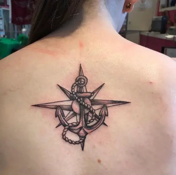 Black and Grey Nautical Star and Anchor Tattoo